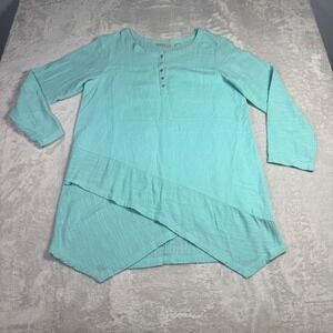 Soft Surroundings Womens Linen Blend Asymmetrical‎ Tunic Top Aqua Blue Size S